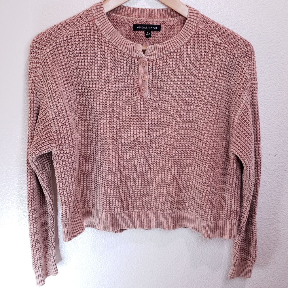 Kendall & Kylie Pink Knit Cropped Longsleeve Size S